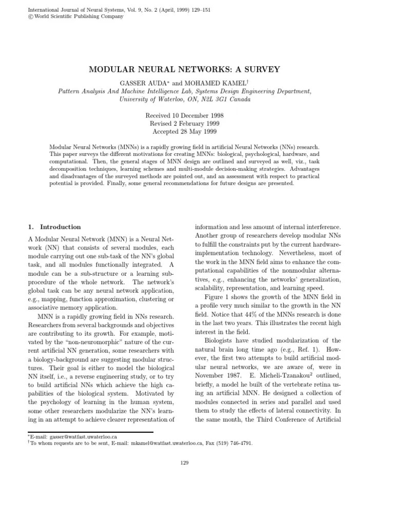 Modular Neural Networks A Survey | PDF | Brain | Artificial Neural Network