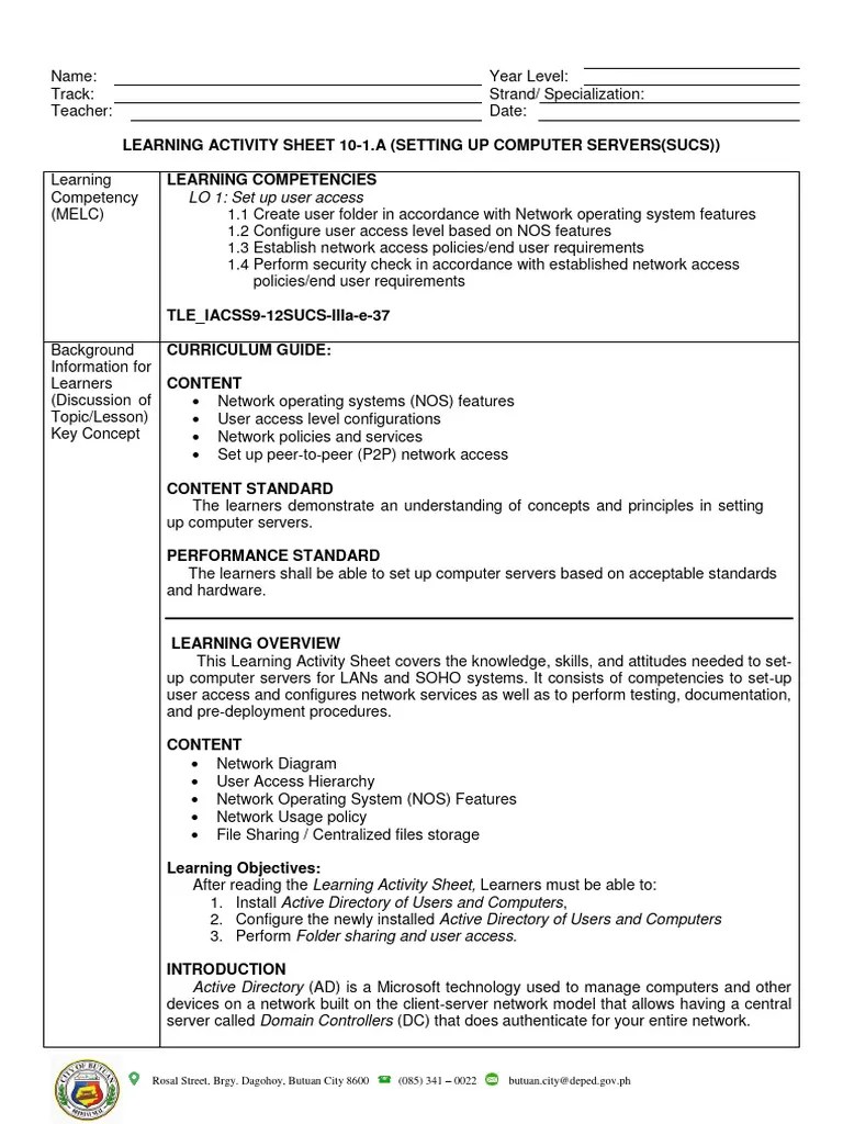 Activity Learning Sheets For CSS LAS10!1!1 | PDF | Active Directory ...