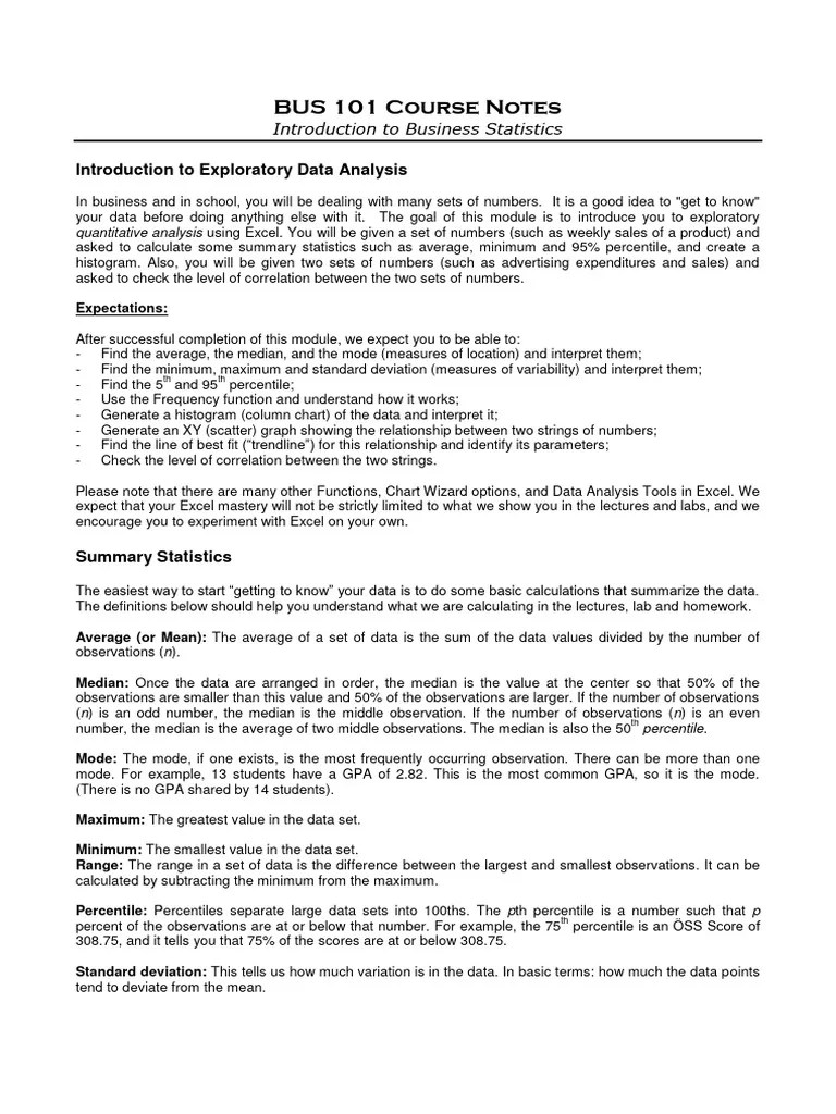 Business Statistics Notes | PDF | Histogram | Percentile