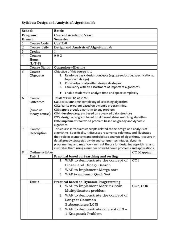 CSP350_Design And Analysis Of Algorithm Lab | PDF | Algorithms ...