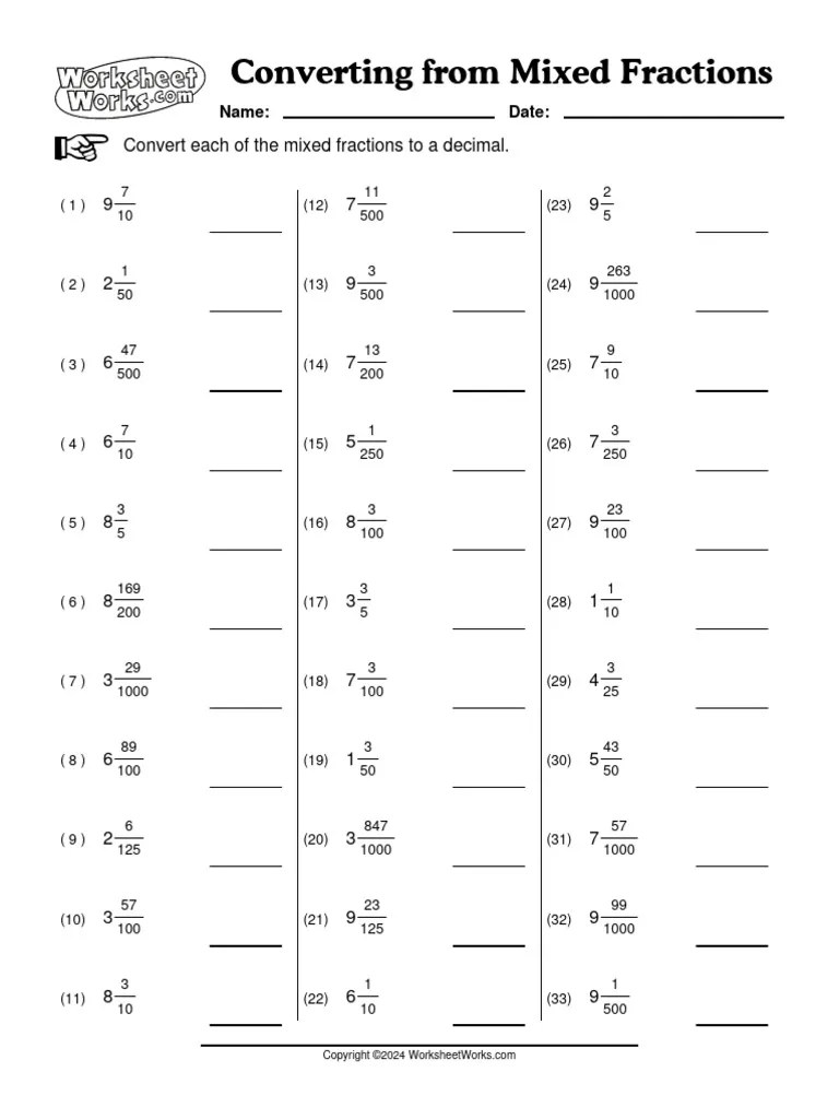 WorksheetWorks Converting From Mixed Fractions 2 | PDF | Lexicology ...
