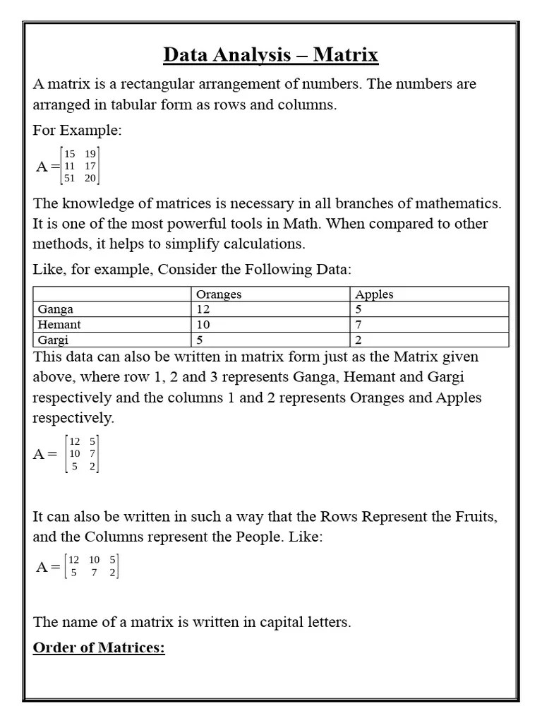 Data Analysis - Matrix | Download Free PDF | Matrix (Mathematics ...