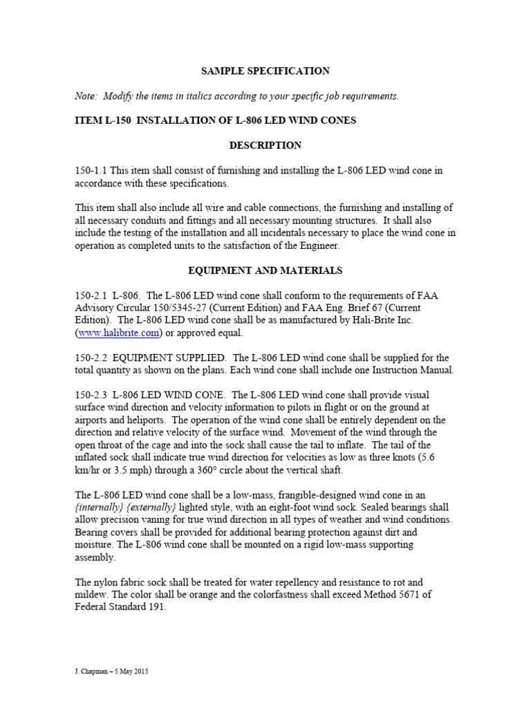 Sample Specification L 806 Led Wind Cone | PDF | Light Emitting Diode | Wound