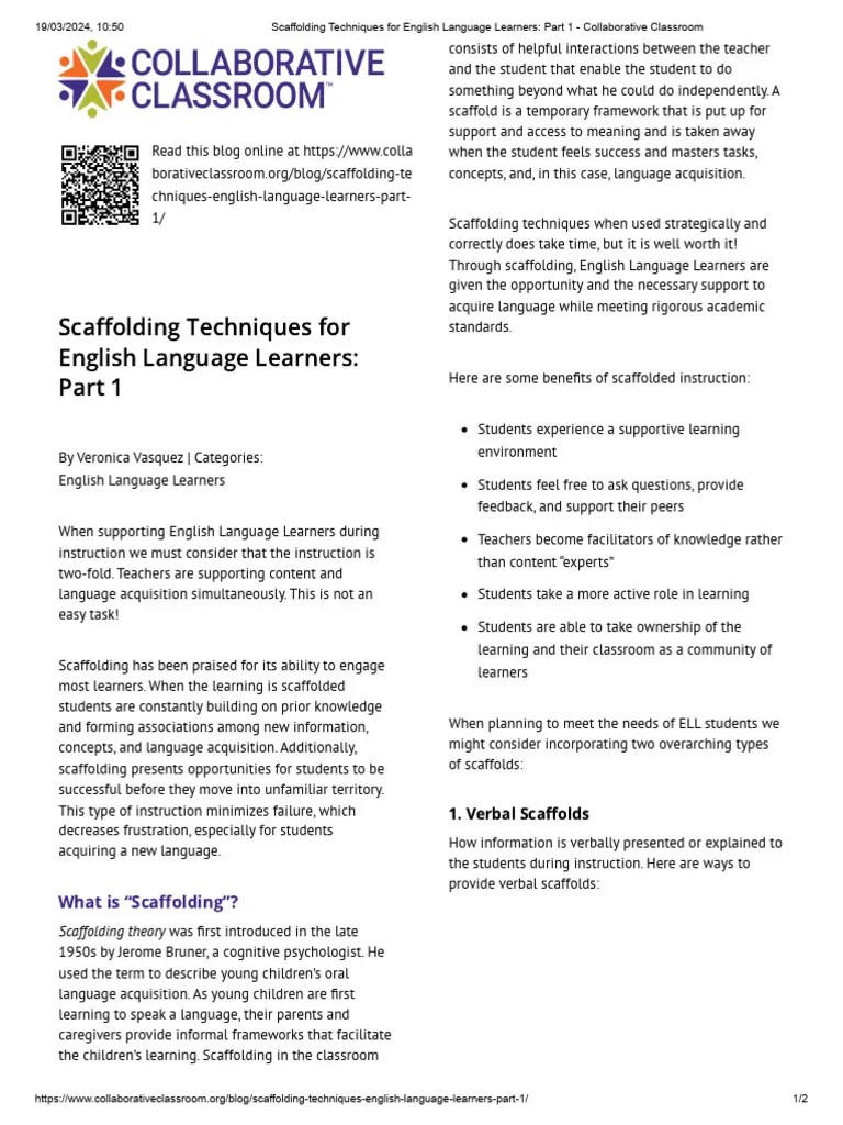 Scaffolding Techniques For English Language Learners - Part 1 ...