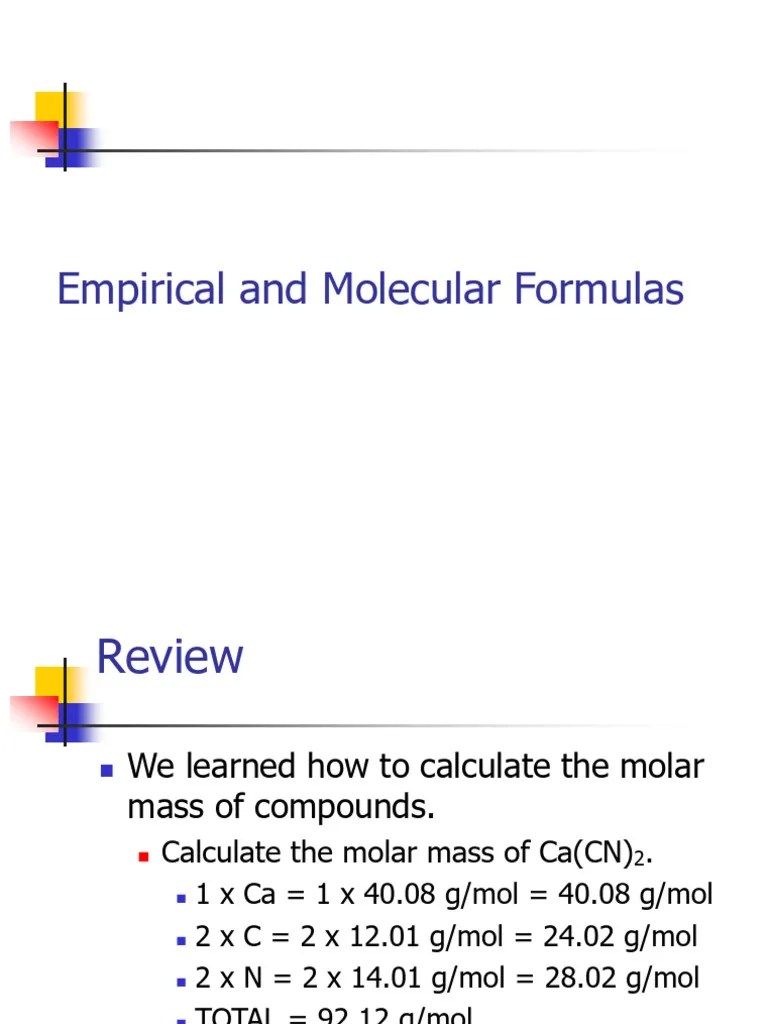 PPT3 Y11 Empirical And Molecular Formula | PDF | Mole (Unit) | Molecules