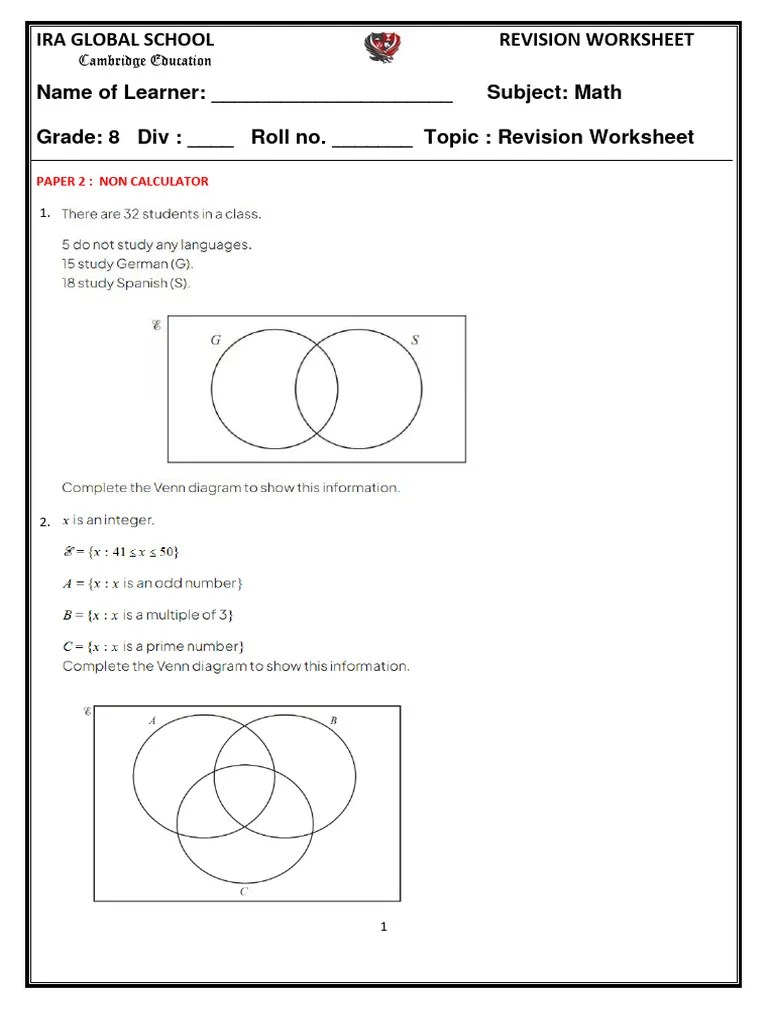 Math Revision Worksheet | PDF | Worksheet | Mathematics