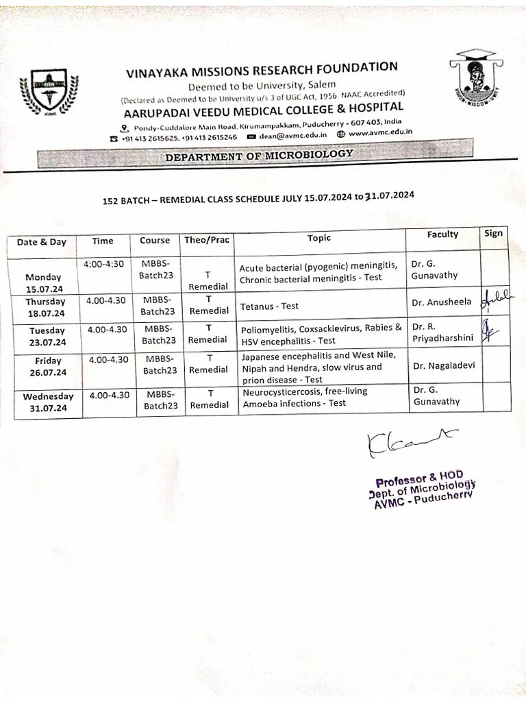 Remedial Class Schedule | PDF