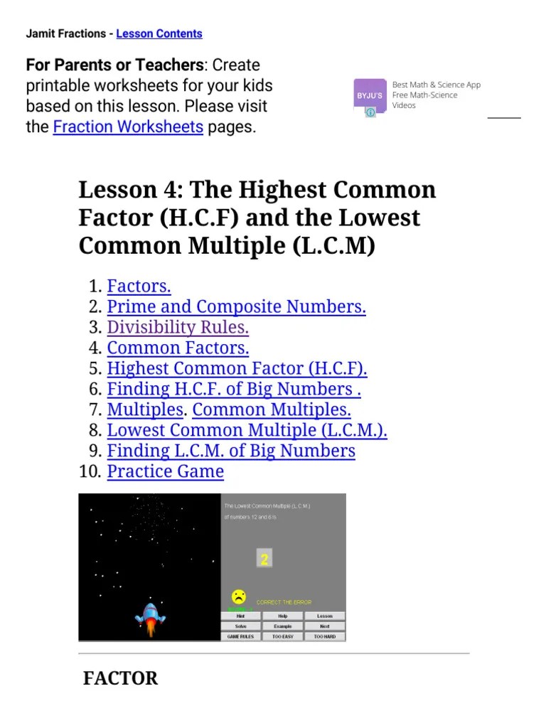 The Highest Common Factor (HCF) And The Lowest Common Multiple (LCM ...
