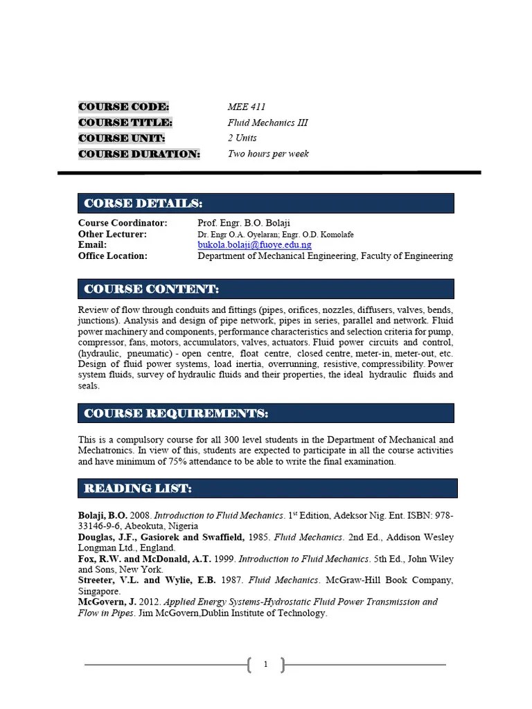 Open FUOYE MEE411 Fluid Mechanics III Lecture Note Comp 6 | PDF ...
