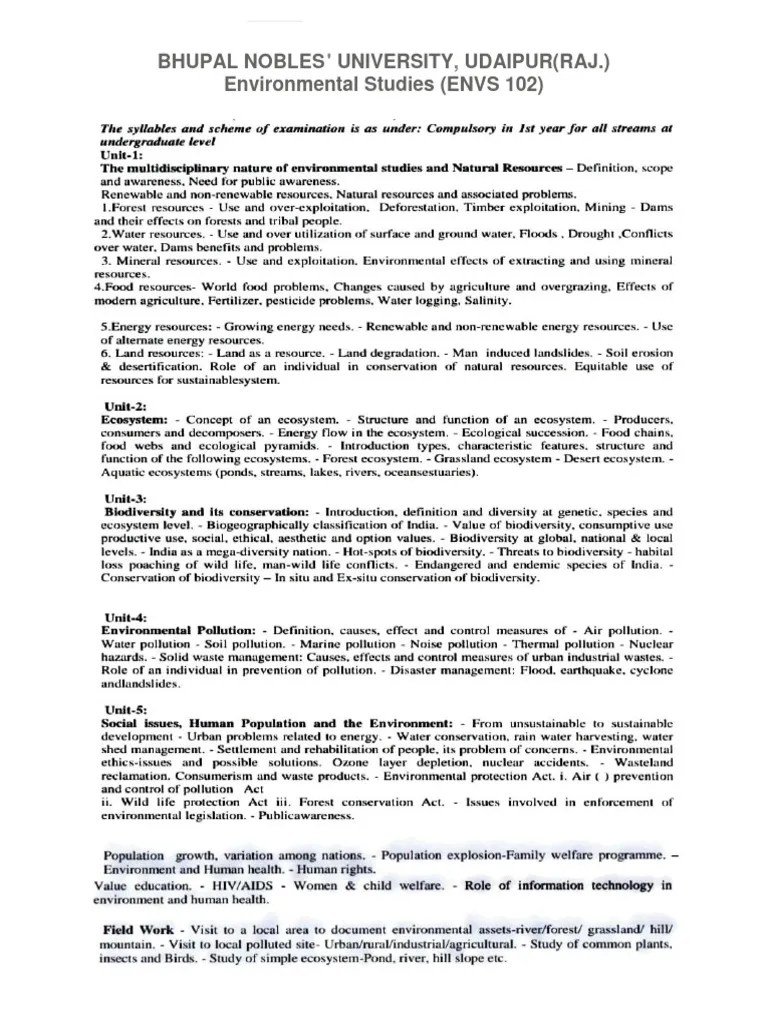 Environmental Studies Syllabus | PDF
