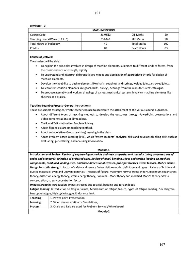 21ME63 Machine Design Syllabus | PDF