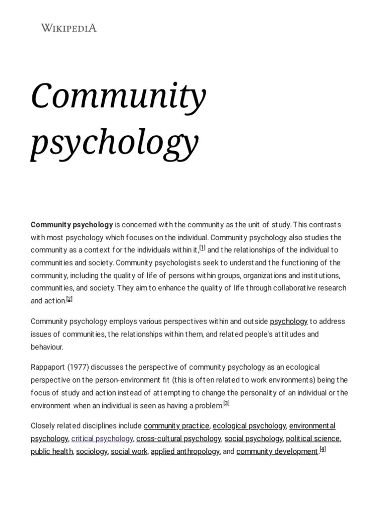 Community Psychology - Wikipedia | PDF | Psychology | Community