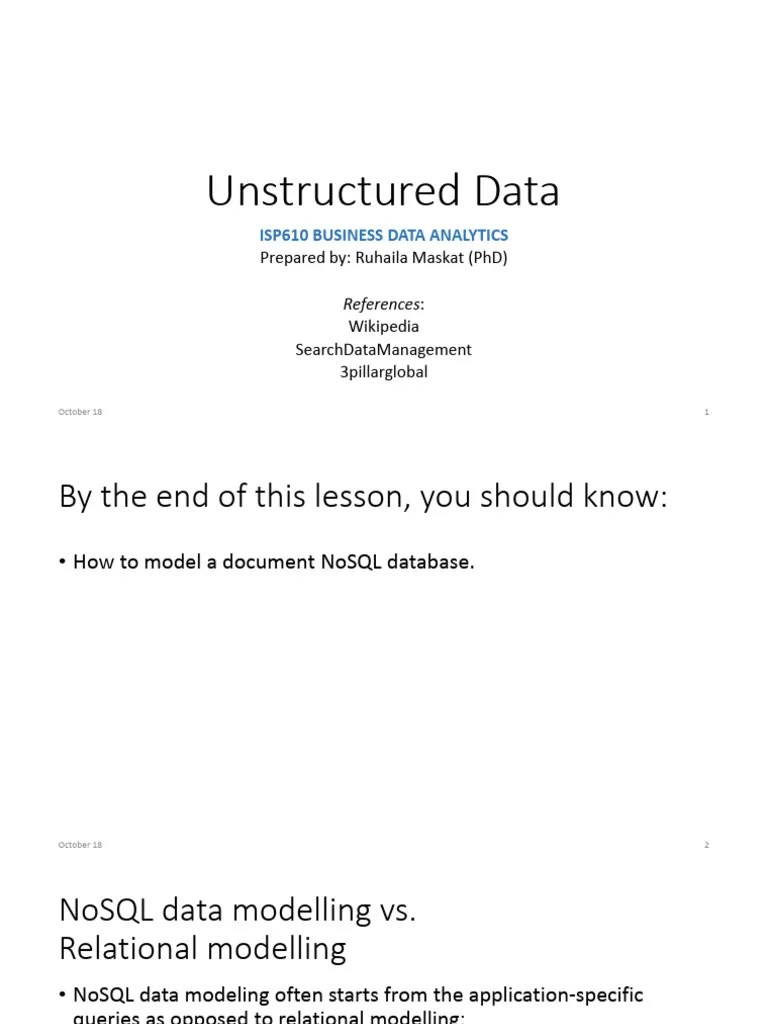 Lesson 3 Unstructured Data | PDF | No Sql | Relational Database