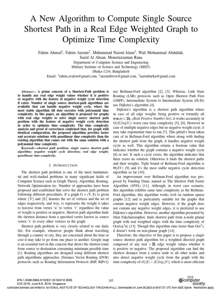 A New Algorithm To Compute Single Source Shortest Path In A Real Edge ...