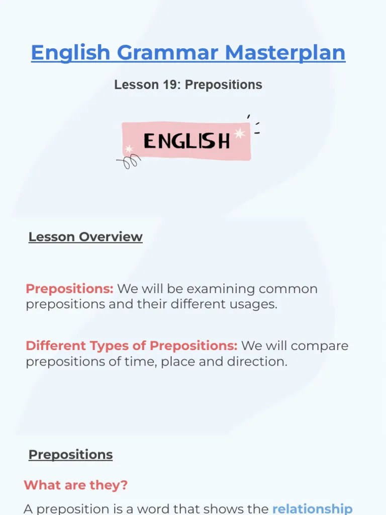 Lesson+19 +prepositions | PDF | Preposition And Postposition | English ...