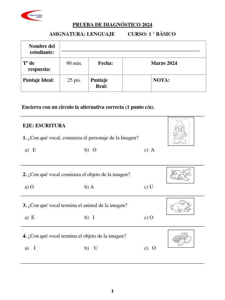 Diagnostico Lenguaje 1° Básico | PDF