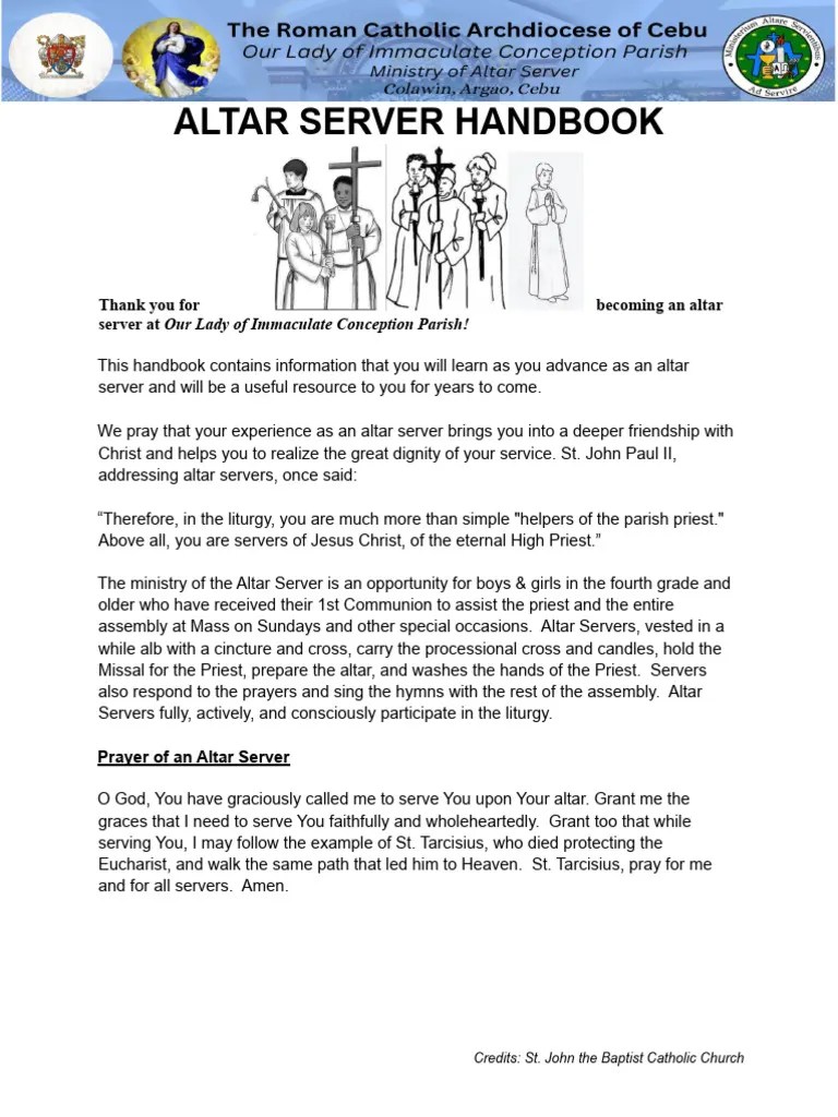 Altar server handbook for our parish