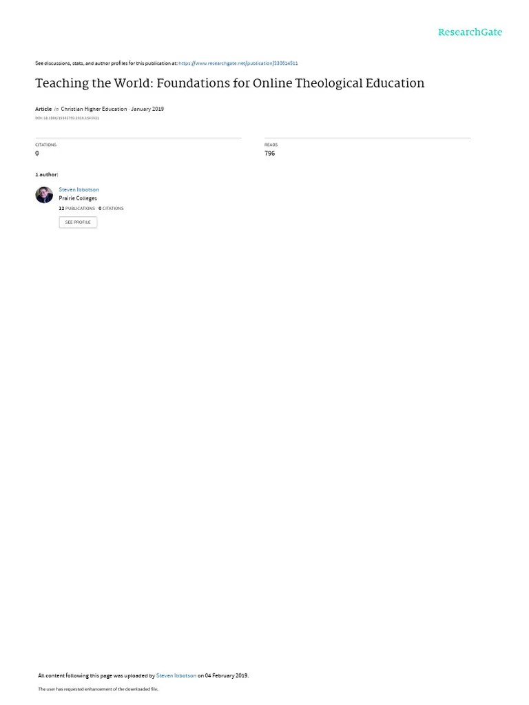 Teachingthe World Foundationsfor Online Theological Education Book ...