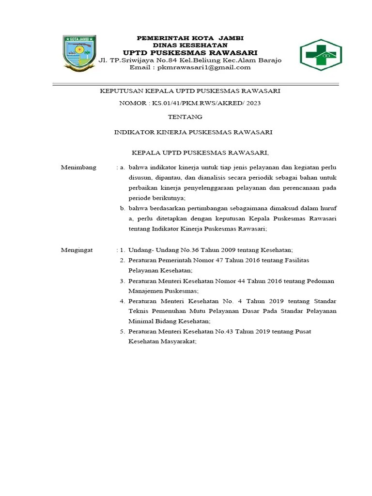 1.6.1.a.1. SK INDIKATOR KINERJA PUSKESMAS | PDF