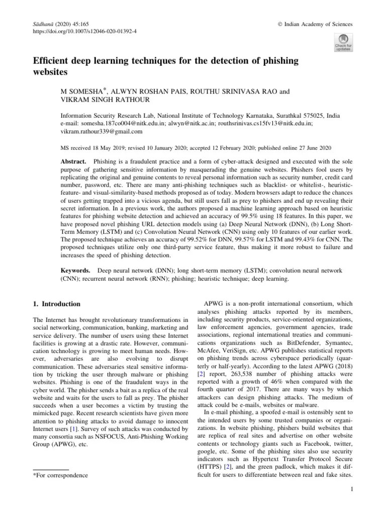 Efficient Deep Learning Techniques For The Detection Of Phishing | PDF | Deep Learning | Phishing