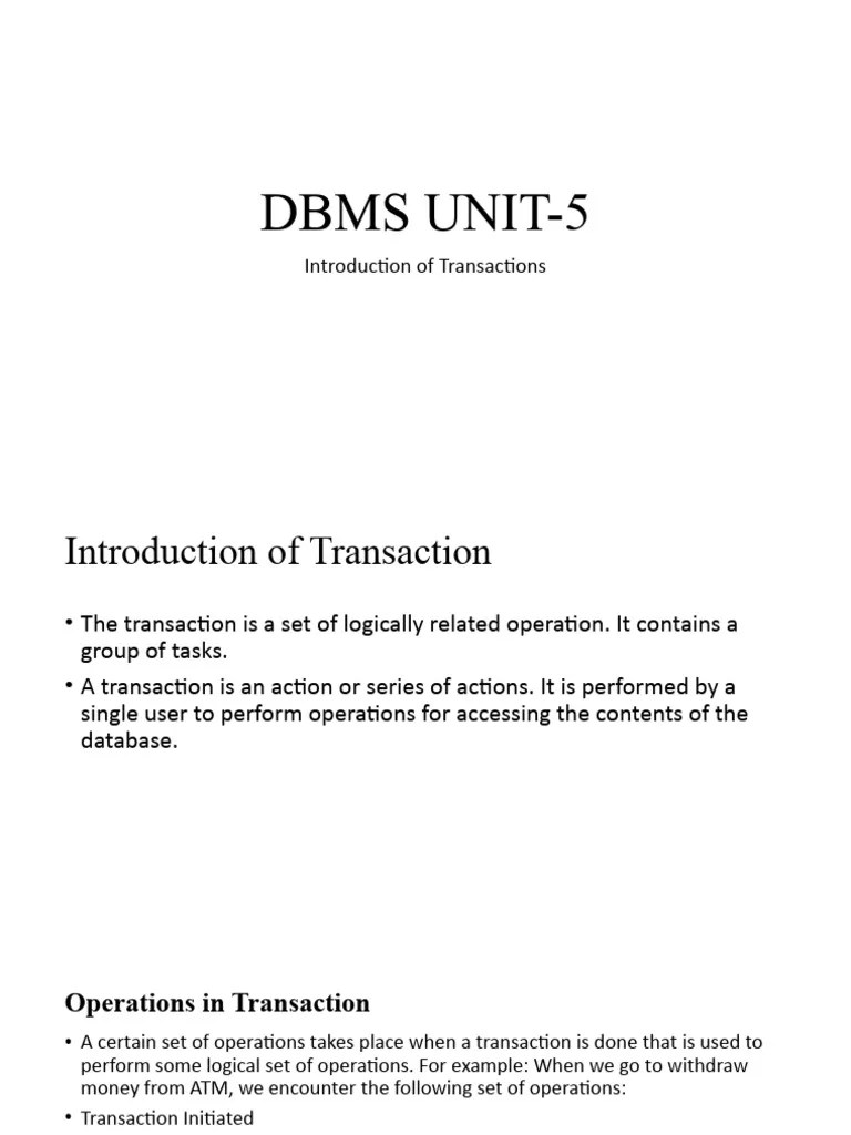 DBMS Unit-5 | PDF | Database Transaction | Databases