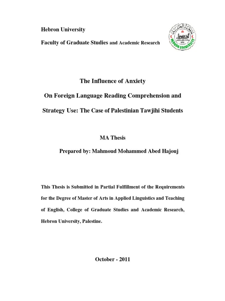 MA THESES-The - Influence - Of - Anxiety - On - Foreign - Language - Reading - Comprehension And ...