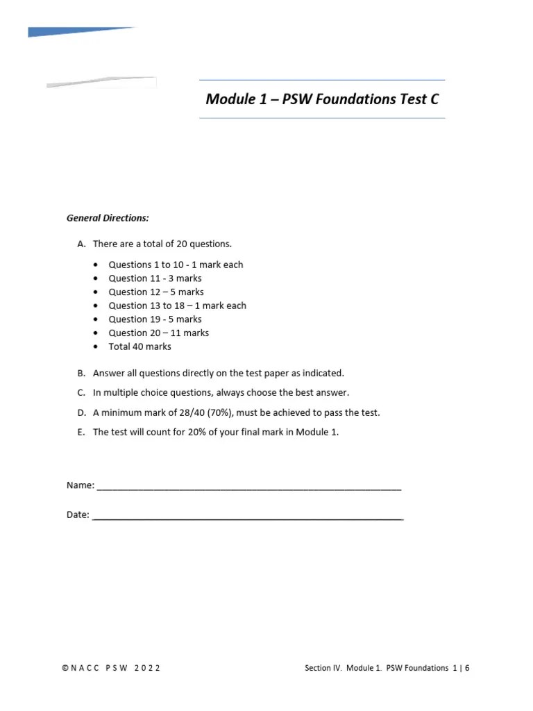 IV-2 Test - Module 1 PSW Foundations (C) - 1 | PDF | Senses | Communication