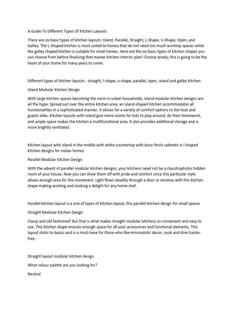 A Guide To Different Types Of Kitchen Layouts | PDF | Kitchen | Interior Design