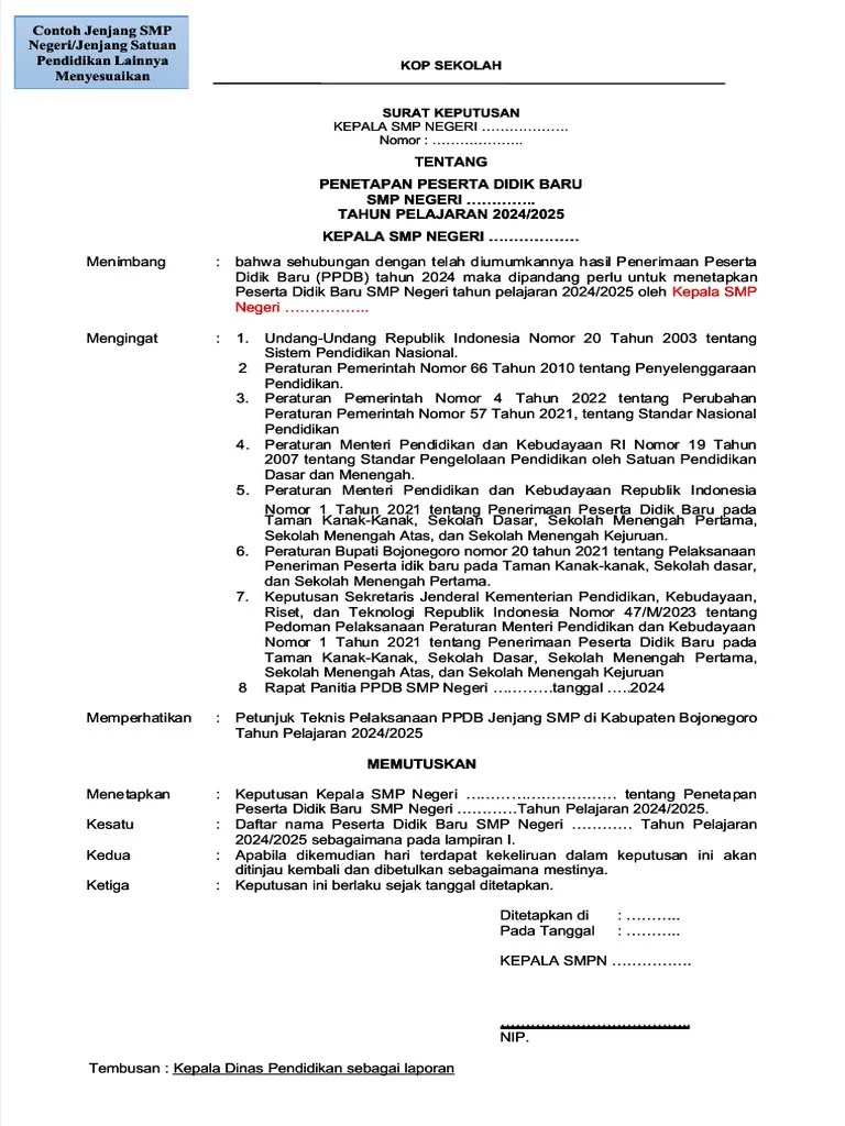 CONTOH SK PENETAPAN PPDB | PDF