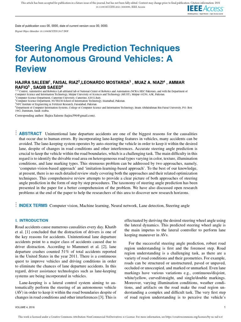 Steering Angle Prediction Techniques For Autonomou | PDF | Computer ...