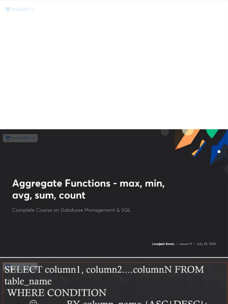 Aggregate Functions Max Min Avg Sum Count With Anno | PDF
