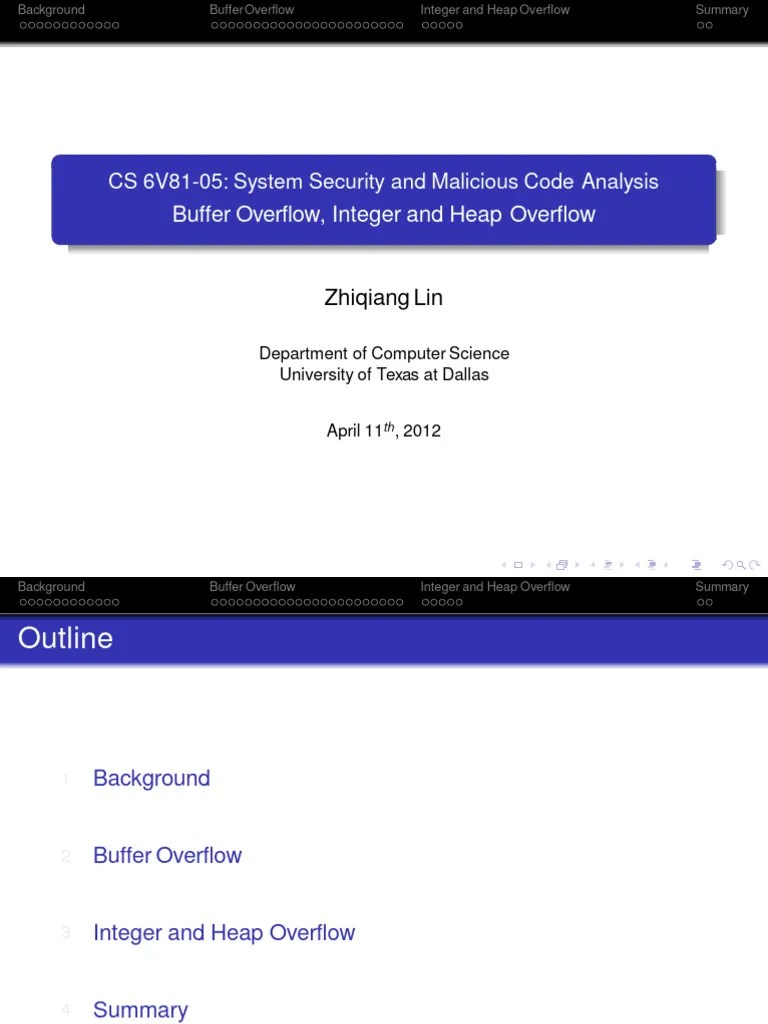3.5 Buffer Overflow, Integer And Heap Overflow | PDF | Variable ...