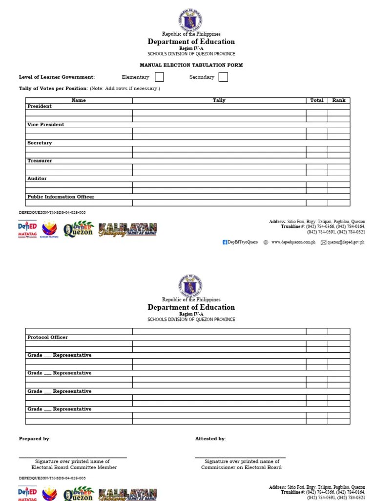 Election Tabulation Form | PDF | Accountability | Governance
