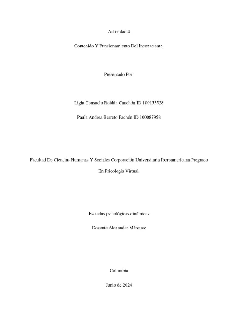 Actividad 4 - Contenido Y Funcionamiento Del Inconsciente.... | PDF | Mente Inconsciente | Mente
