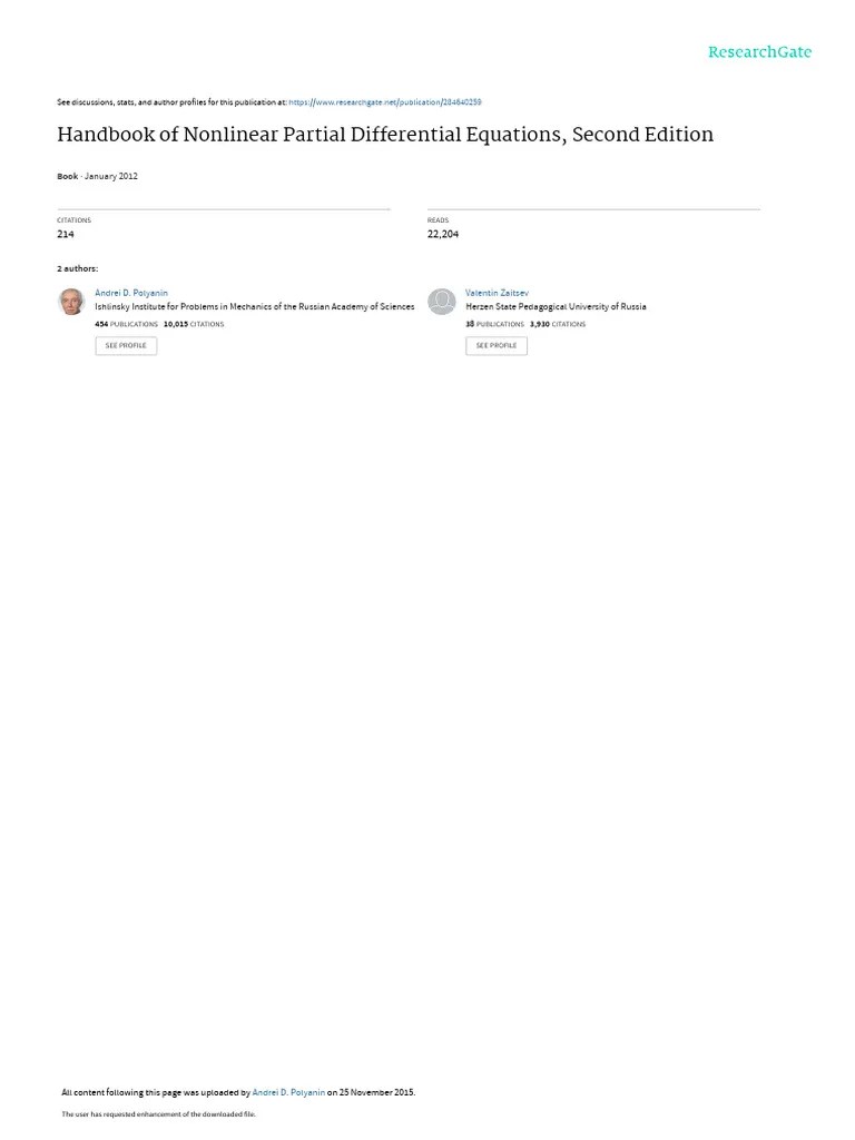 Handbook Of Nonlinear Partial Differential Equations | PDF | Trigonometric Functions | Partial ...