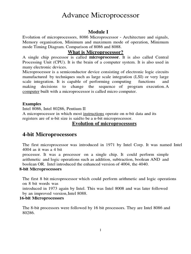Overview Of 8086 Microprocessor Architecture Pdf Microprocessor