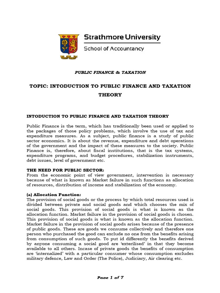 Intoduction To Public Finance And Taxation Theory | PDF | Public Finance | Taxes