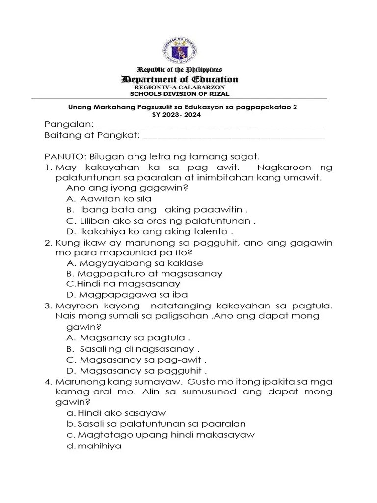 ESP 2 1st Quarter | PDF