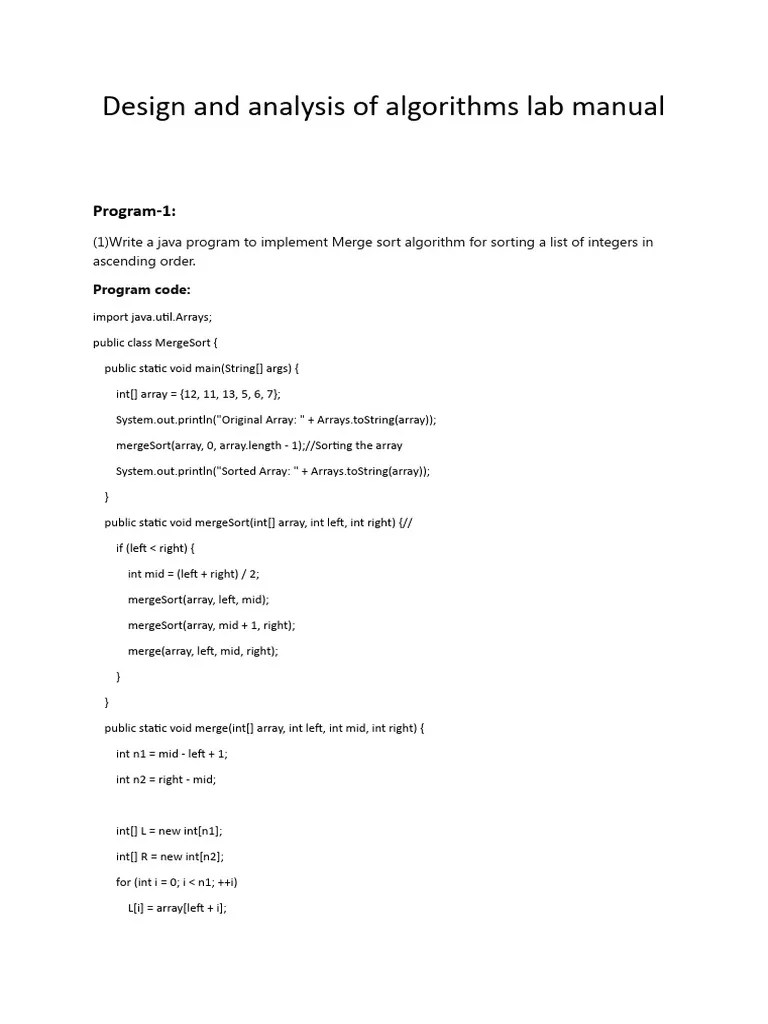 Design And Analysis Of Algorithms Lab Manual | PDF | String (Computer ...