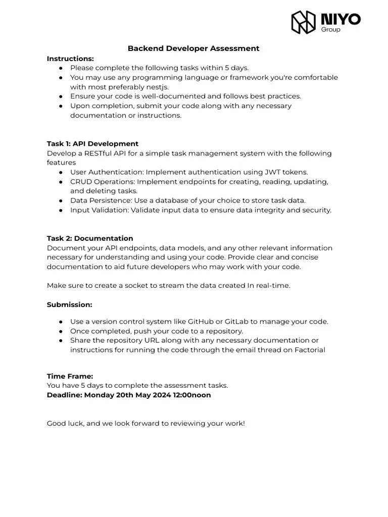 Backend Developer Assessment | PDF | Business | Computers