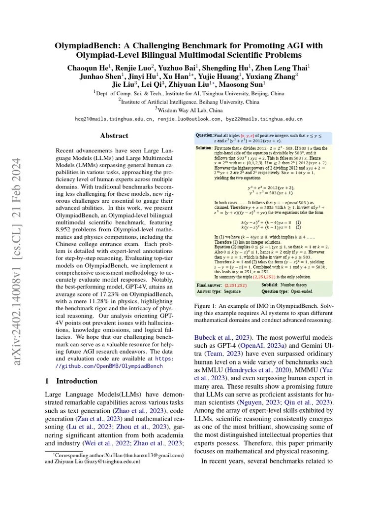 OlympiadBench - A Challenging Benchmark For Promoting AGI With Olympiad ...