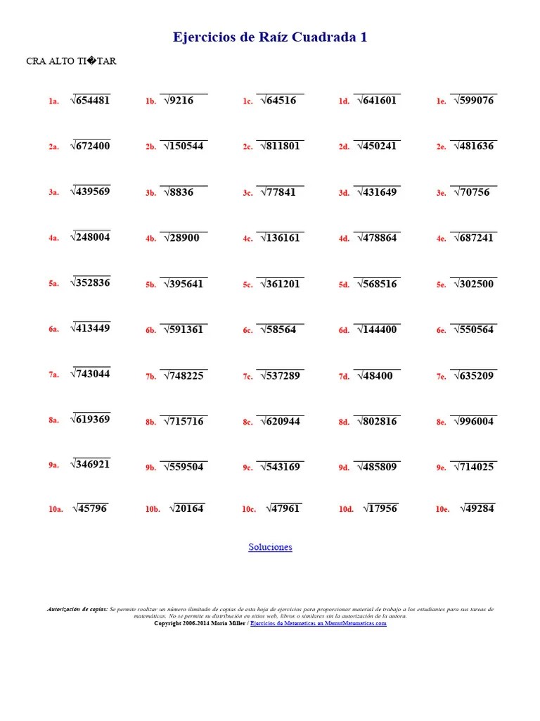 Ejercicios De Raiz Cuadrada 1 | PDF