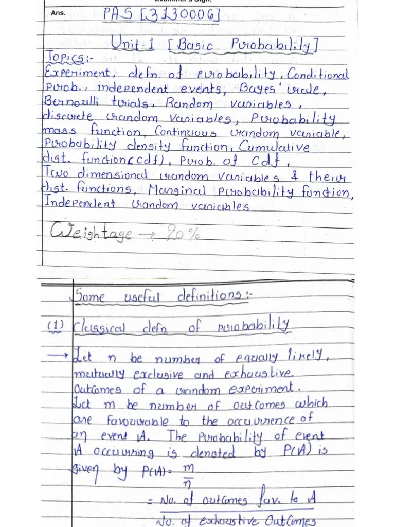 Lecture Notes - Unit 1 - PAS - Basic Probability | PDF