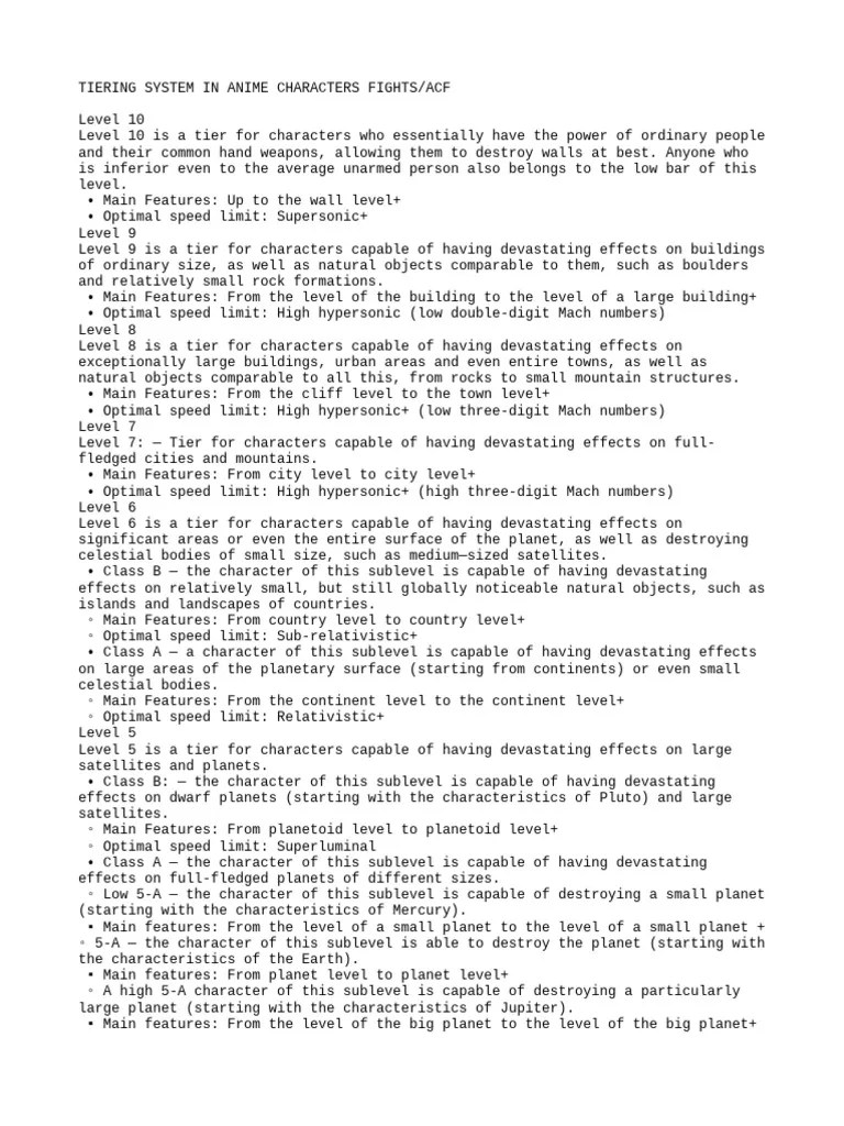 Tiering System In Anime Characters Fights (Acf) | PDF | Planets | Galaxy