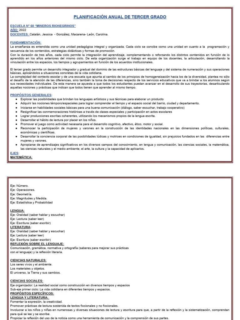 Planificación Anual 3er Grado (2022) | PDF | Evaluación | Enseñando