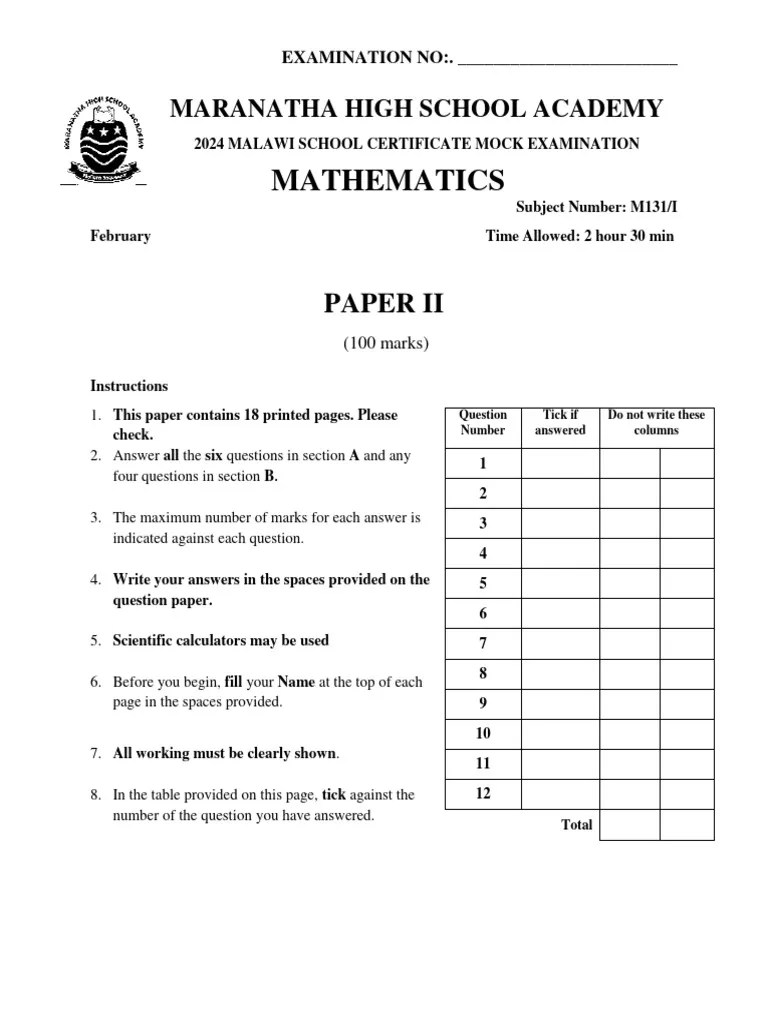 Maranatha Maths Mock Pp2 2024 | PDF | Circle | Mathematics