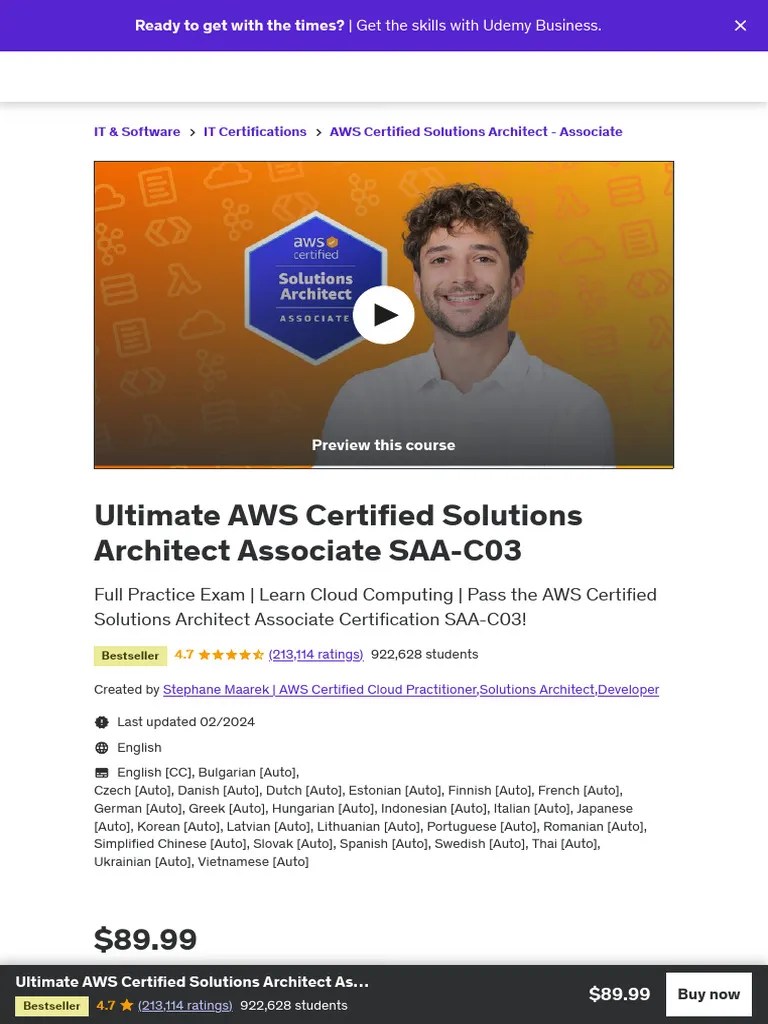 Ultimate AWS Certified Solutions Architect Associate (SAA) Udemy | PDF ...