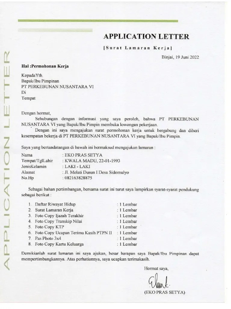 Surat Lamaran Kerja | PDF