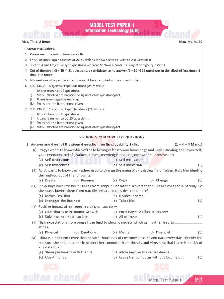 I T 402 Model Test Paper 1 Pdf Relational Database Worksheet