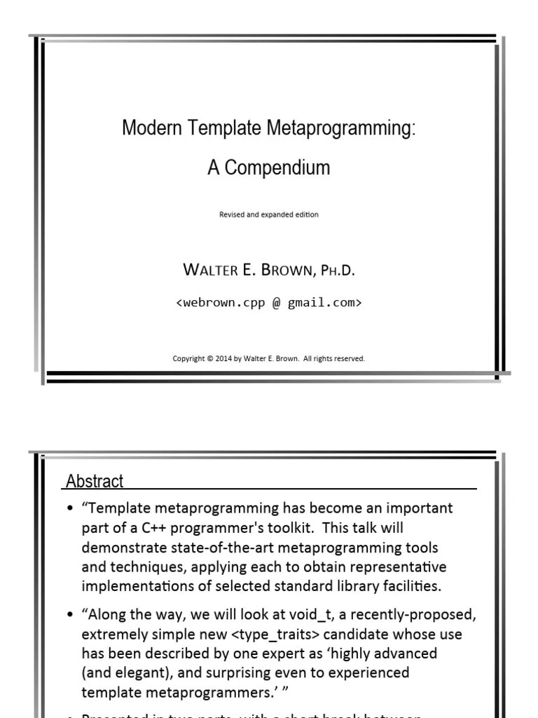 Modern Template Metaprogramming - A Compendium - Walter E Brown ...